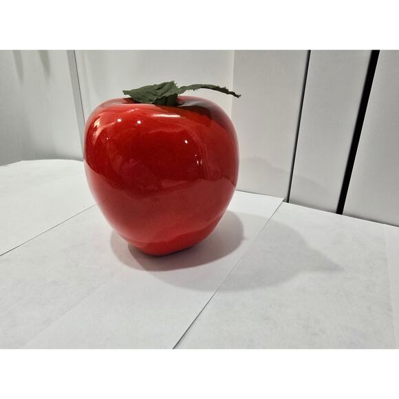 Vintage Glass Apple Figurine – Red Art Glass with Fabric Leaves - Picture 4 of 11